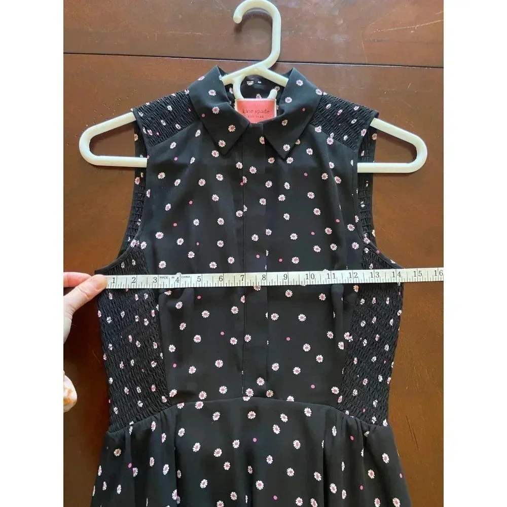 Kate Spade New York Daisy Dot Shirt Dress Size 0 Black Pink Polka Dot Florals